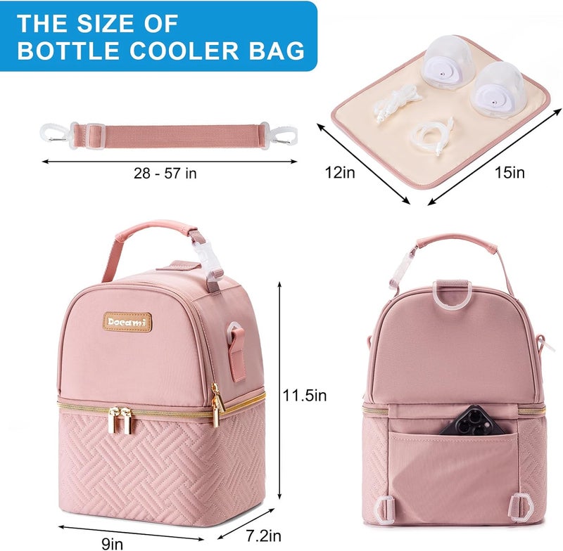 Docami Breastmilk Cooler Bag with Ice Pack & Mat Fit 6 Bottles Up to 9 Ounce, Breast Milk Pump Cooler Bag for Moms Daycare,Work&Travel, Pink - Image 5